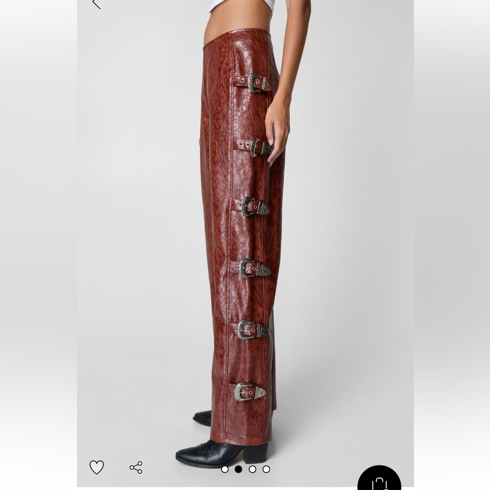 Nastygal Distressed Faux Leather Buckle Detail Trousers size 4 NWT
